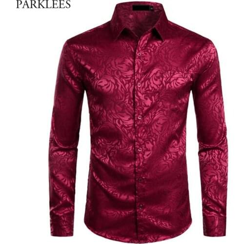 Mens Stylish Floral Dress Shirts 2019 Brand New Slim Fit Long Sleeve Shirt Men Wedding Party Club Social Shirt Chemise Homme 2XL