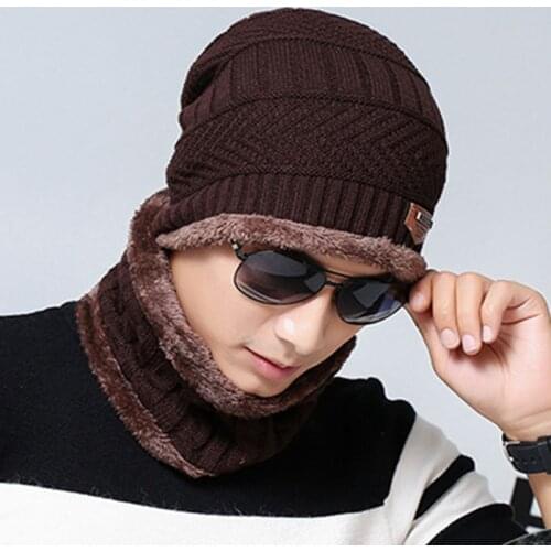 Mens Winter Hat Knitted Wool Cap Man Women Winter Casual Cotton Beanie Skullies Hat With Bib Out door Spor t Warm for Man