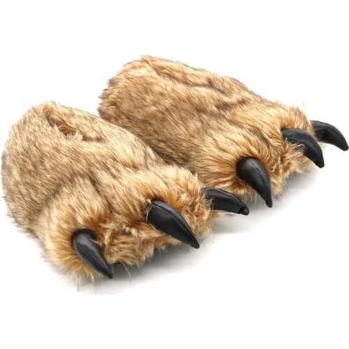 Women/Man Fashion Winter Warm Indoor Cotton Cute Plush Slides Cartoon Bear Claw Slippers Home Cotton Slippers Couple Floor Shoes