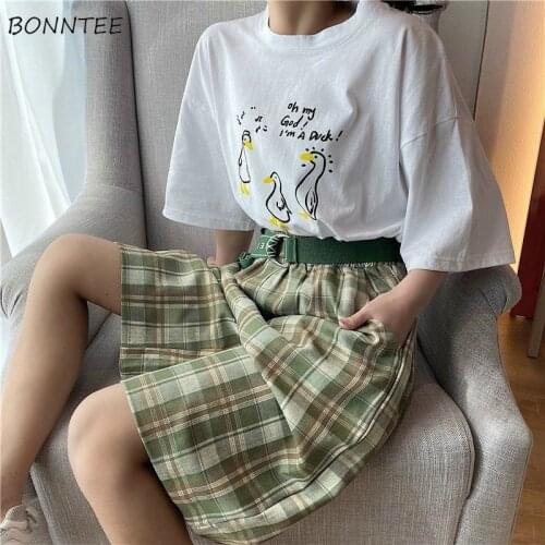 Shorts Womens Summer Plaid Elastic Waist Knee Length Casual Chic Loose Plus Size 2XL Comfy Korean Style Preppy Wide Leg 2020 New