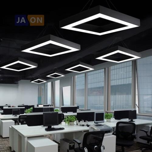 LED Postmodern Iron Acrylic Black White Square Chandelier Lighting Lamparas De Techo Suspension Luminaire Lampen For Office