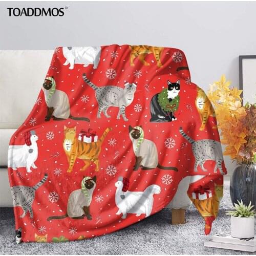 TOADDMOS Christmas Gift Cute Animal Cat Print Fleece Blanket for Kids Adults Sofa Nap Warm Throw Blanket manta Home Bedding