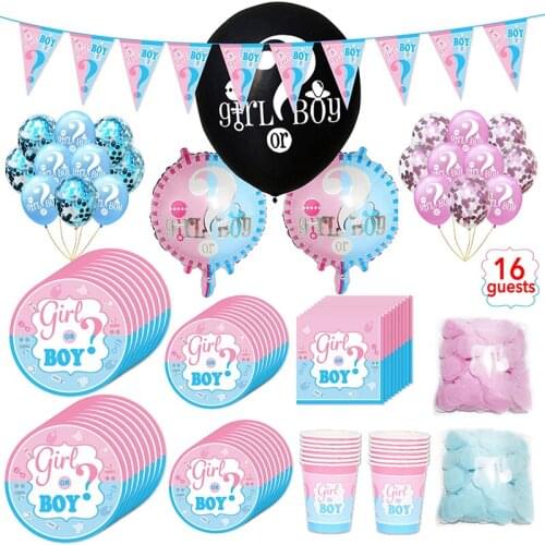 Gender Reveal Party Balloon Decorations Disposable Tableware Set Plates Cups Baby Shower Boy Or Girl Birthday Party Supplies