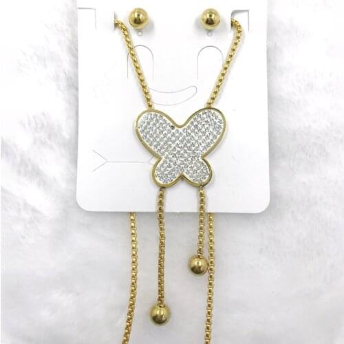 OUFEI Gold Color Stainless Steel Bear Pendant Necklace Earrings Sets Heart Butterfly Bear Charm Necklace Jewelry Sets For Women