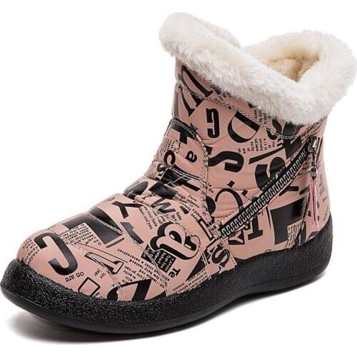 Womens Boots Waterproof Female Alphabet Fashion Winter Snow Boots Women Warm Plush Footwear Flats Ankle Shoes Dropshipping