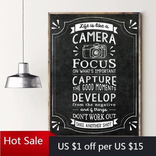 Life is Like a Camera Quotes Vintage Canvas Painting Poster Prints Chalkboard Style Wall Art Picture Photographer Gift Home Deco