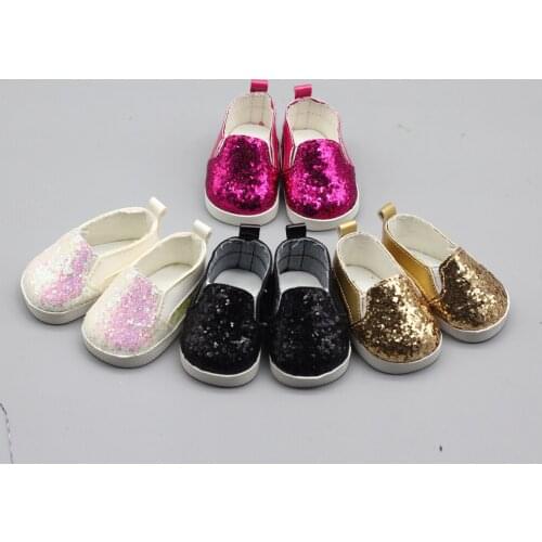 1pair shoes for 18inch girl dolls Sequined shoes suit for 43cm Baby dolls toy accessories