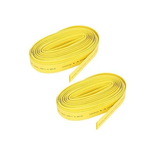 2pcs Yellow 14mm Dia 2:1 Heat Shrink Tubing Shrinkable Tube Wrap 33Ft 10M Long