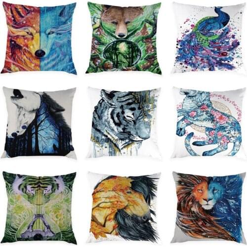 45x45cm Peach Skin Cushion Cover Animal Pattern Bear Fox Tiger Lion Pillow Cases Sofa Bed Office Car Living Room Home Decor