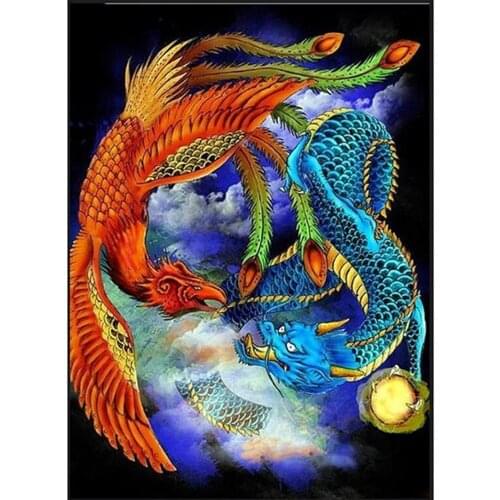 Full circular DIY Diamond Painting Dragon Phoenix Diamond Embroidery Cross Stitch Diamond Rhinestone Home Decor