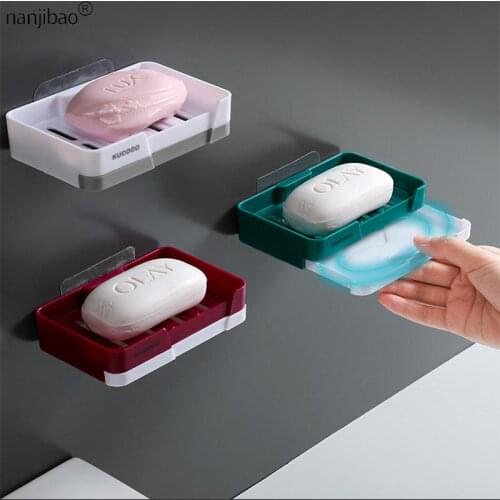 Free Perforated Double-Layer Drain Soap Box Creative Wall Hanging Toilet Soap Holder Bathroom Shelf Drawer Type Soap Rack