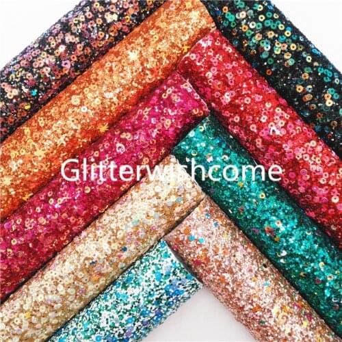 Glitterwishcome 21X29CM A4 Size Chunky Glitter Leather Sheets with Color Sequines for Bows, GM998A