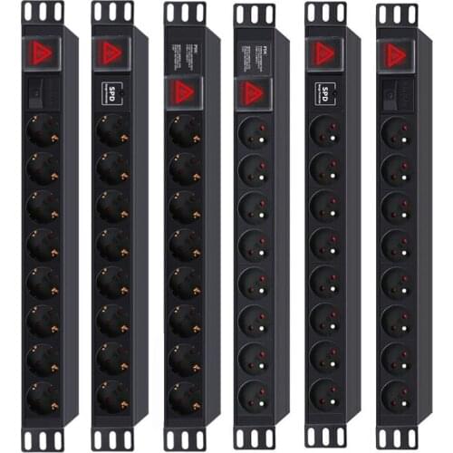 PDU Power Strip Distribution Unit Cabinet 8 Way AC German/French Socket Overload lightningproof Break Switch EU Plug 2m Cord