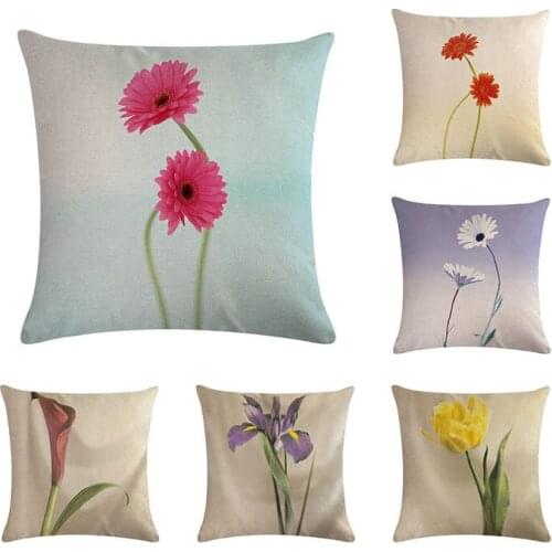 Floral Pillow Case Burlap Cushion Cover Retro Plant Small Flower Spring Decoration Green Leaf World ZY209