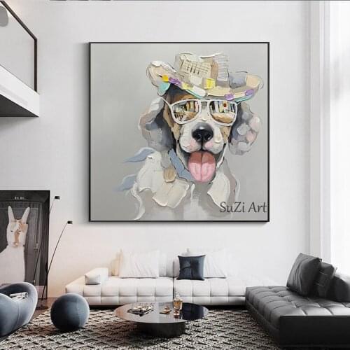 Kid Room Decor Canvas Art Cartoon Pet Dog Animal Wall Hanging Oil Painting Picture Art Hand-Painted Paintings For Children Gift