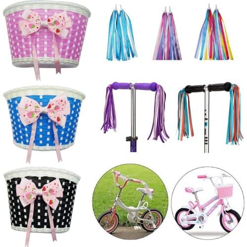1/2 Pcs Children Bicycle Handlebar Bowknot Storage Basket Bike Front Carrier Bowknot Bag Cycling Handlebar Hanging Tassels