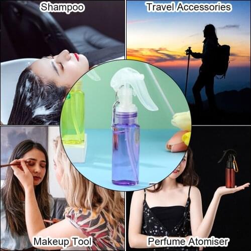 60ML Transparent Plastic Spray Bottle Trigger Spray with Carabiner Hook Travel Refillable Container Makeup Moisture Atomizer