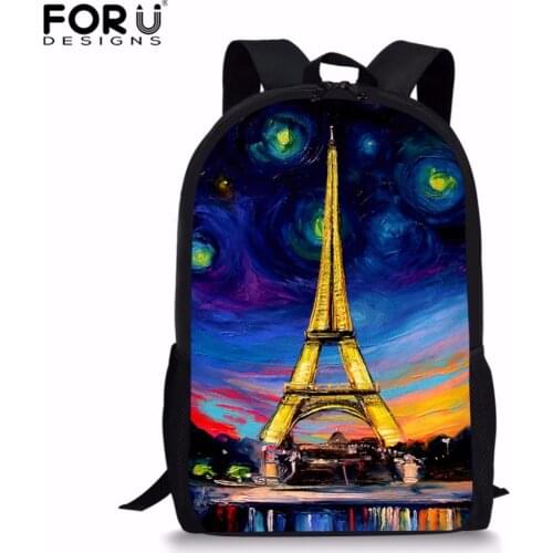 FORUDESIGNS Eiffel Tower Print Children School Bags Girls Book Bags Women big Capacity Shoulder Bag Female Mochila Infantil