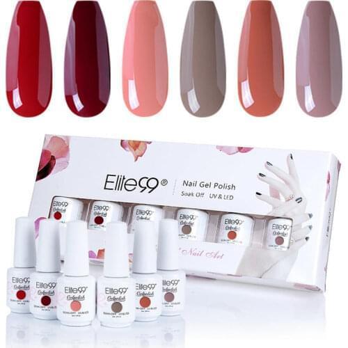 Elite99 6 Pieces/lot Nail Gel Polish With Gift Box Semi Permanent UV Nails Gel Polish Soak Off Nude Red Nail Art Gel Varnish