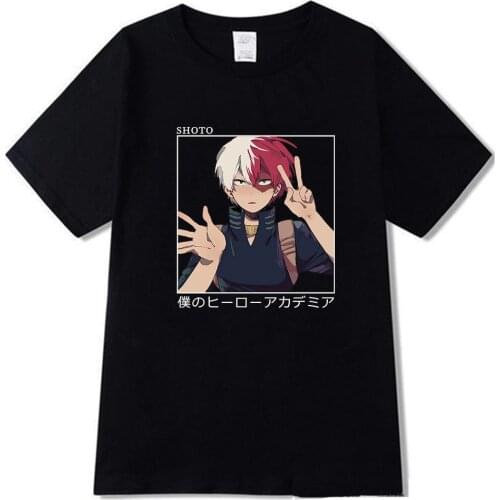 Hot Anime My Hero Academia Shoto Print T-shirt Casual Men Harajuku Tee Fashion Hip Hop Tops Vintage Chic Clothes