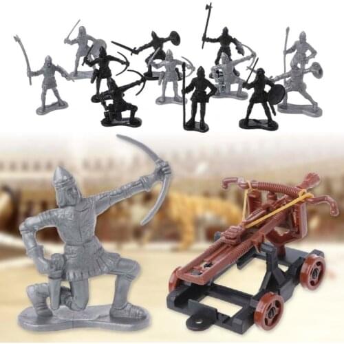 HX5D 14Pcs/set Medieval Knights Toy Catapult Crossbow Soldier Figures Playset Chariot