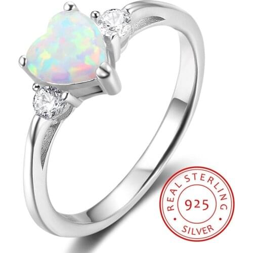 MIQIAO S925 Sterling Silver Opal Stone Love Heart Crystal Aesthetic Rings for Women Girls Friends Gift Fashion Jewelry Vintage