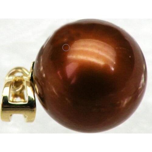 Beautiful 12 mm Round Chocolate Coffee Shell Pearl necklace Pendant
