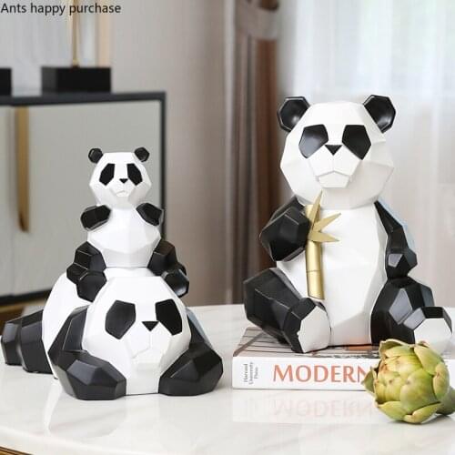 Creative Resin Cartoon Cute Animal Sculpture Panda Geometric Panda Figurine Crafts Gift Living Room TV Cabinet Home Decoration