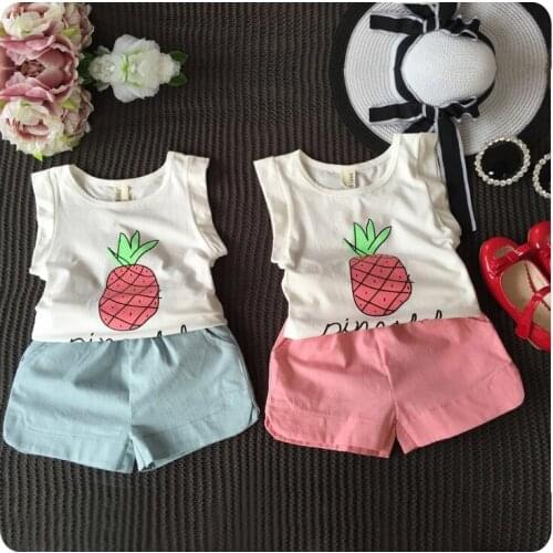 Girl Summer Suit Korean 2016 New Pattern Girl Baby Lovely Pineapple Sleeveless T-Shirt Shorts Sy Beach Pants 2 Pieces Set