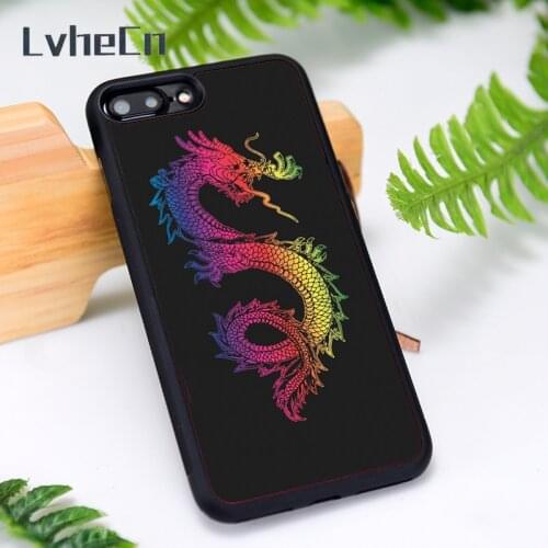 LvheCn Silicone Rubber Phone Case Cover for iPhone 6 6S 7 8 Plus X XS XR 11 12 Mini Pro Max Rainbow Dragon