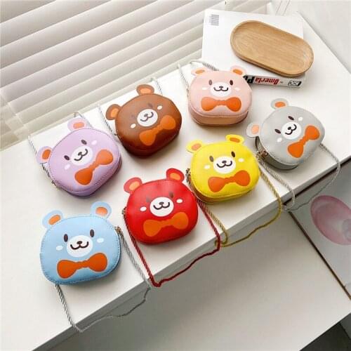 Lovely Childrens Small Shoulder Bags PU Leather Cartoon Bear Girls Baby Mini Coin Purse Fashion Boys Kids Round Messenger Bag