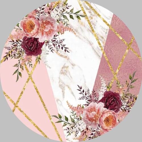 Marble Round Circle Backdrops For Photo Studio Pink Red White Flower Happy Birthday Photography Backgrounds Wedding Banner