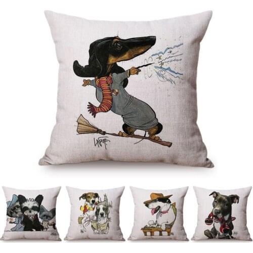 Cartoon Style Funny Dachshund Dog Printed Cushion Cover Home Decorative Sofa Coffee Car Chair Throw Pillow Case Almofada Cojines