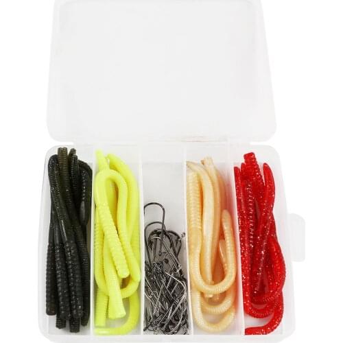 Worm Rubber Lure Set with Hook Fishing Lure Soft Shad Bass Trolling Texas Rig Fishing Tackle Bionic Soft Baits with Box Sea Lake