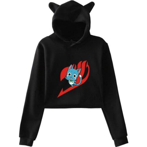 New XXS-XXL Natsu Erza Scarlet printed sexy cropped Hoodie Women Cat CROP fairy tail hooded crop hoodie Pullovers for girls