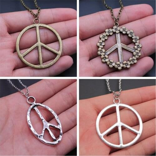 Big Peace Sign Pendant Necklace Simple Vintage Peace Symbol Pendant Necklace Metal Chain Long Chain Necklace