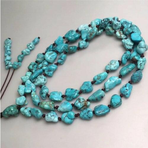Natural Turquoise Necklace Chunky Irregular Beads Chain Lucky Wrist Meditation