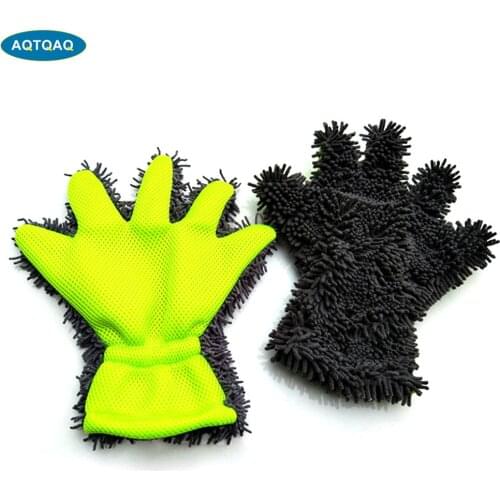 AQTQAQ 1Pcs Car Wash Gloves Towel Brush Hard Wearing Chenille Full Finger Automobile Car Care Kitchen Clean Window Cleaning