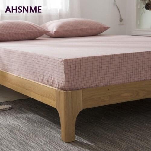 AHSNME 100% Cotton sheets Super Soft parure de lit Cool Summer Simple Water red small lattice Fitted Sheet 90/120x200/180x200cm