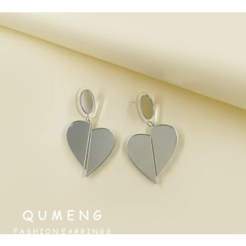 QUMENG 2021 Elegant Fashion Exquisite Irregular Love Heart-Shaped Silver Mirror Acrylic Earrings Products Sell Like Hot Cakes