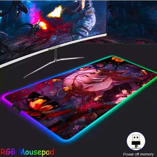 RGB Hu Tao Genshin Impact Mouse Pad LED Backlight USB Keyboard Computer Desktop Laptop Kawaii Gaming Accessories Capet Mousepad