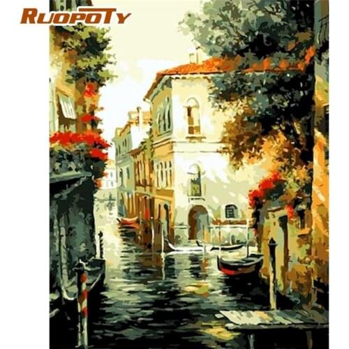 RUOPOTY Painting By Numbers Kits For Adults Children Old Village Landscape Picture By Number 40x50cm Framed On Canvas Wall Decor