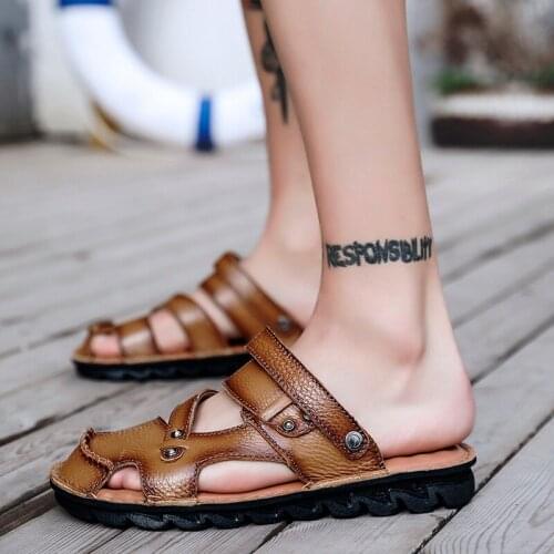 Sandalhas s hombre sandal cuero mens roman shoes praia mens slippers for genuine breathable sandales outdoor de plage slip big