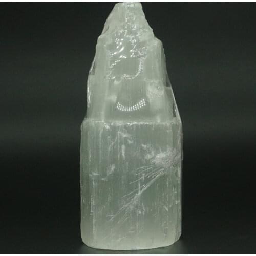 Selenite Spiral Tower Unicorn Horn Carving Satin Spar Crystal Gemstone Ornament