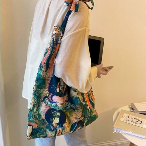 Handbag Retro Manual Painted Girl Canvas Bag Single Shoulder Bags Large Capacity Fold Motion Handbags Shopping Bag Schoolbag