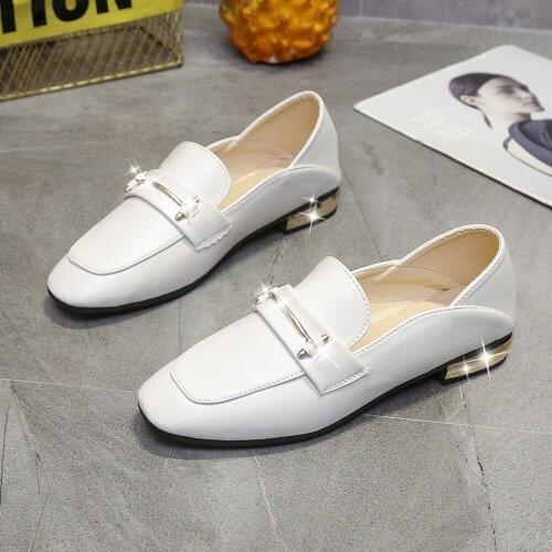Flat Square Toe Single Shoes Female British Retro Style Womens Shoes Work Shoes Black Soft Leather Small Shoes Spring Flatshoes