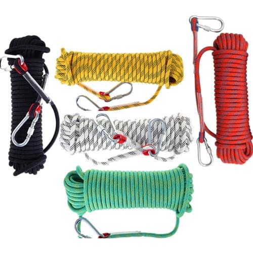 10mm*20m Outdoor Climbing Rope with Hook High Strength Climbing Safety Rope Camping Hiking Rescue Rope Emergency Survival Tool