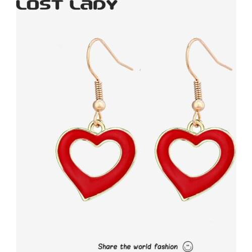 Lost Lady Cute Hoop Huggies Womens Earrings Neon Heart Shaped Hollow Circle Diagram Jewelry Earrings Fashion Gifts for Girls
