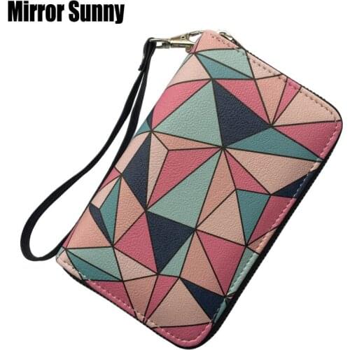 Geometric Colorful Print Women Wallet Large Capacity Wristband Zipper Wallet Coin Purse Ladies' PU Leather Multi-card Holder Bag