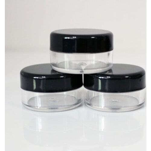 100pcs 5g Transparent black cover plastic small round bottle cream jar / nail sequins rhinestone flash powder storage box